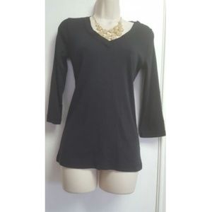Soft Surroundings Black Knit V-Neck Tee Top Size S New
